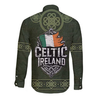 Celtic Ireland Long Sleeve Button Shirt with Irish Flag Castle and Knotwork Design