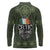 Celtic Ireland Long Sleeve Polo Shirt with Irish Flag Castle and Knotwork Design