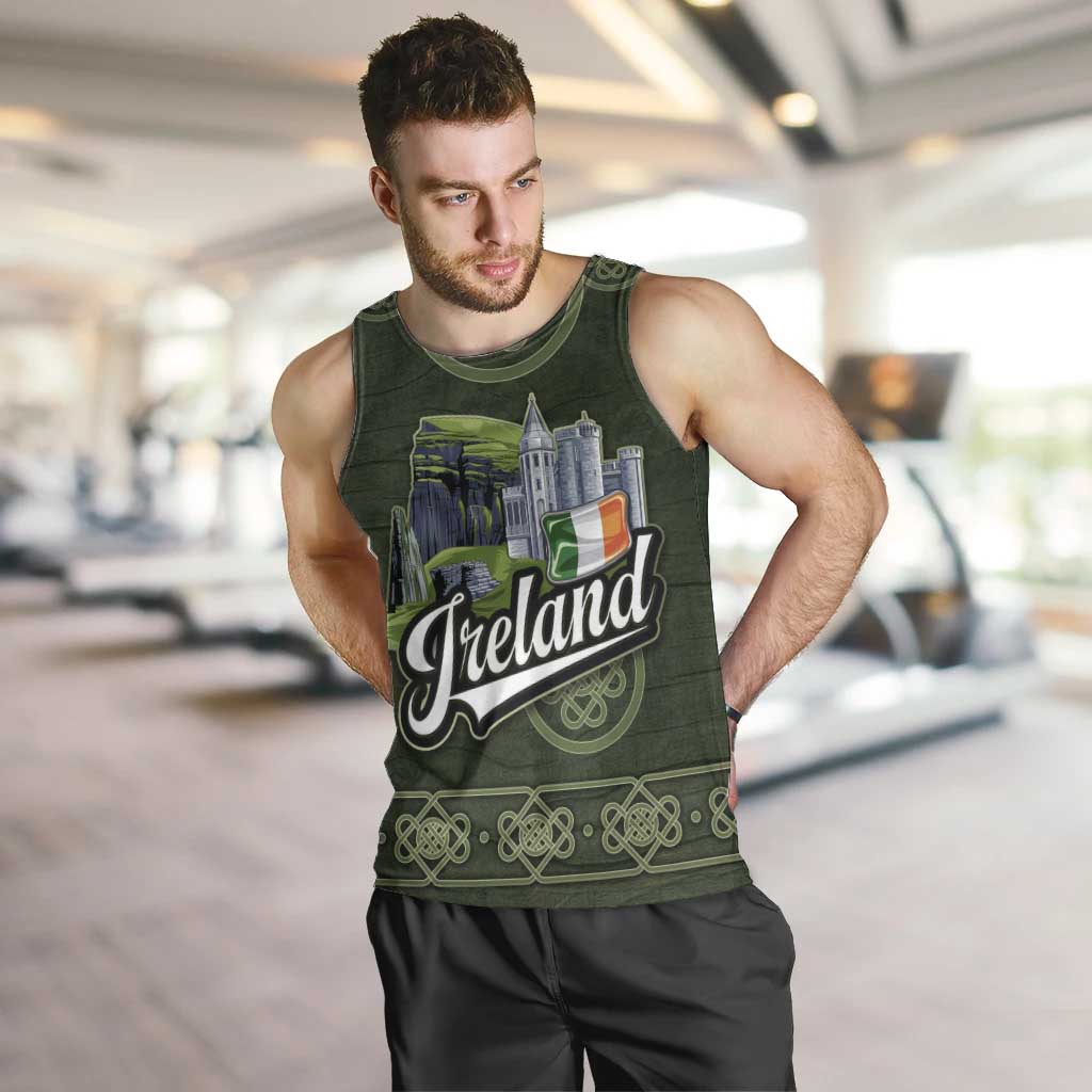 Celtic Ireland Men Tank Top with Irish Flag Castle and Knotwork Design