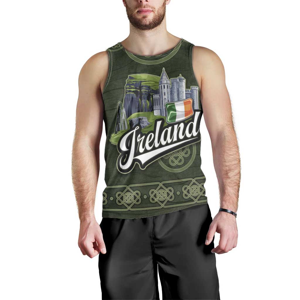 Celtic Ireland Men Tank Top with Irish Flag Castle and Knotwork Design