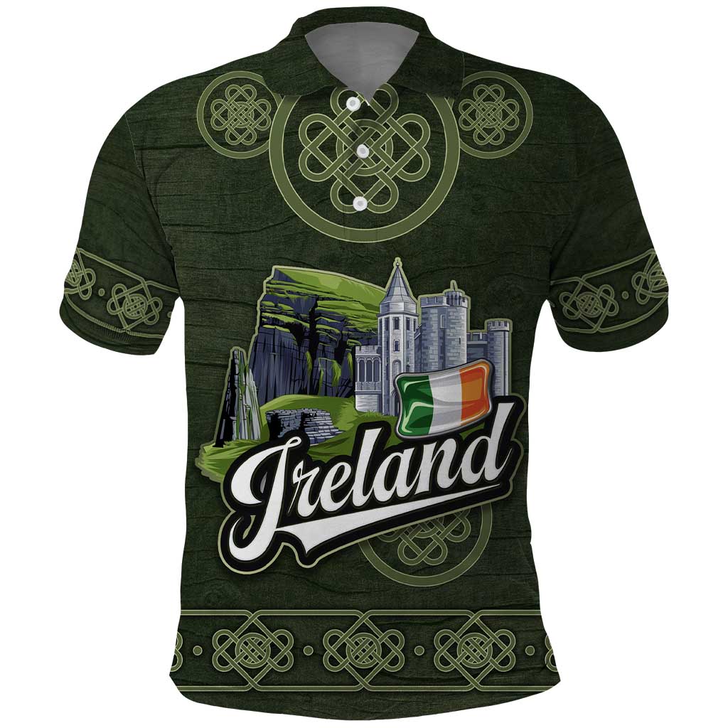 Celtic Ireland Polo Shirt with Irish Flag Castle and Knotwork Design
