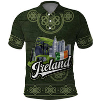 Celtic Ireland Polo Shirt with Irish Flag Castle and Knotwork Design