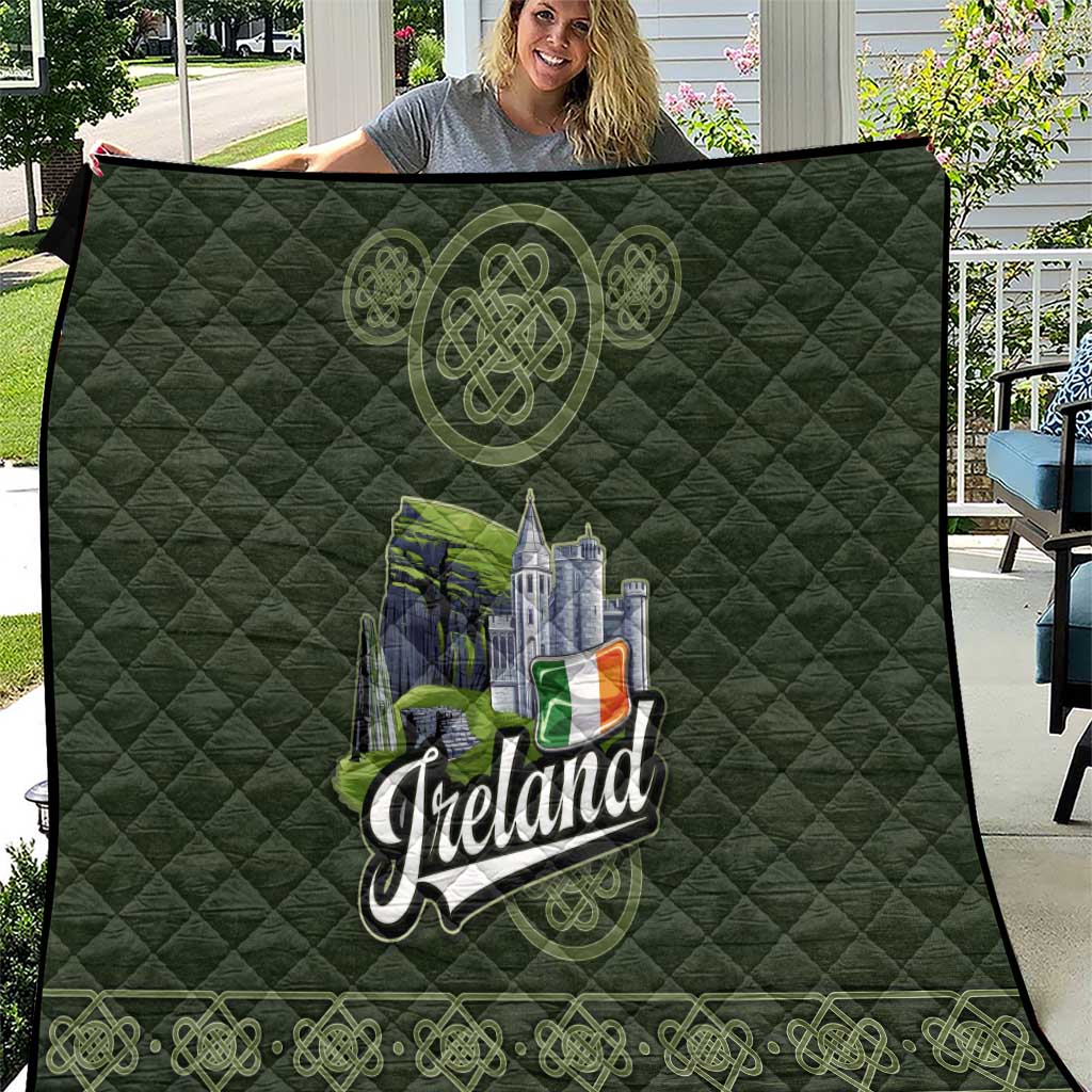 Celtic Ireland Quilt with Irish Flag Castle and Knotwork Design