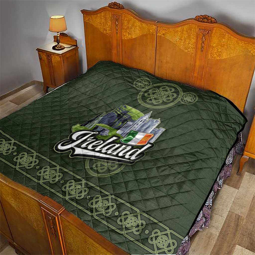 Celtic Ireland Quilt with Irish Flag Castle and Knotwork Design
