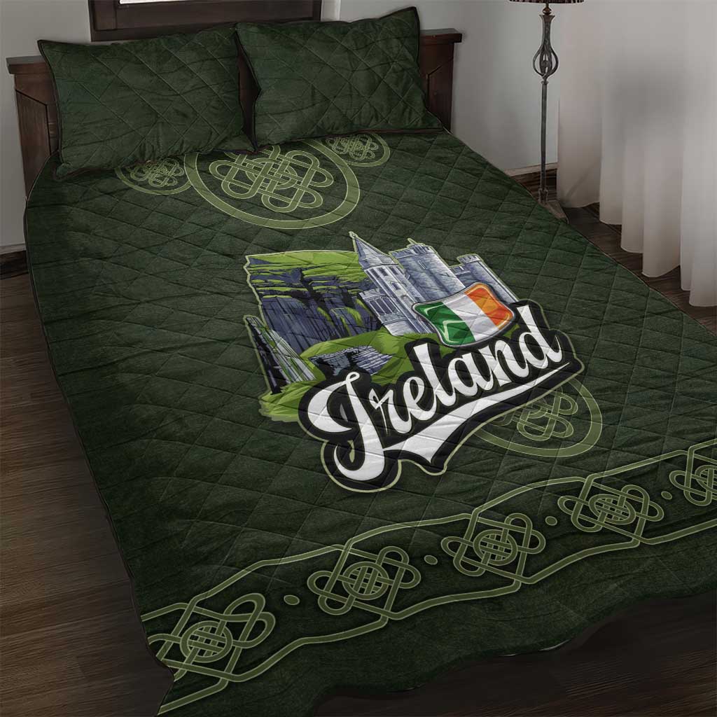 Celtic Ireland Quilt Bed Set with Irish Flag Castle and Knotwork Design