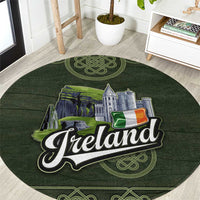 Celtic Ireland Round Carpet with Irish Flag Castle and Knotwork Design