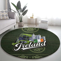 Celtic Ireland Round Carpet with Irish Flag Castle and Knotwork Design