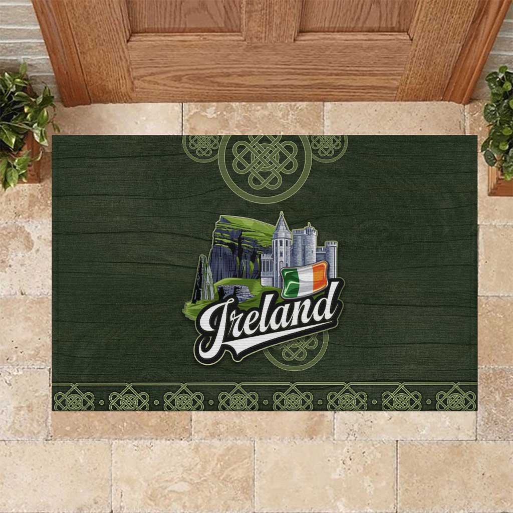 Celtic Ireland Rubber Doormat with Irish Flag Castle and Knotwork Design