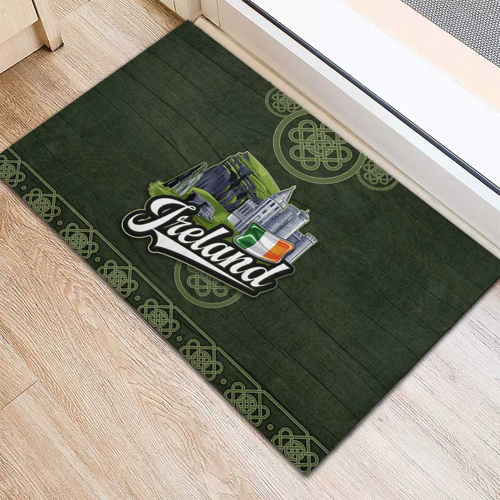Celtic Ireland Rubber Doormat with Irish Flag Castle and Knotwork Design
