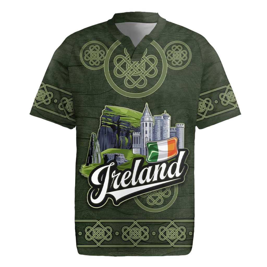 Celtic Ireland Rugby Jersey with Irish Flag Castle and Knotwork Design