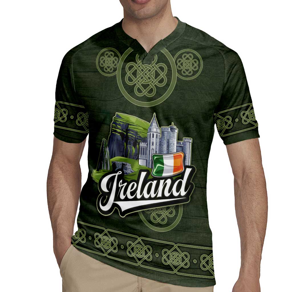 Celtic Ireland Rugby Jersey with Irish Flag Castle and Knotwork Design