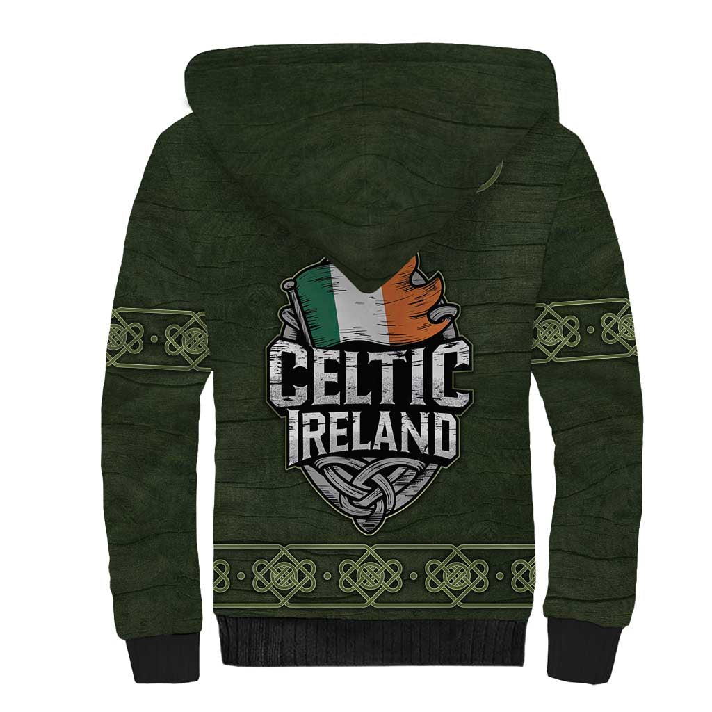 Celtic Ireland Sherpa Hoodie with Irish Flag Castle and Knotwork Design