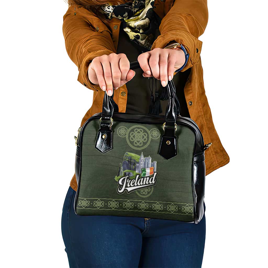 Celtic Ireland Shoulder Handbag with Irish Flag Castle and Knotwork Design