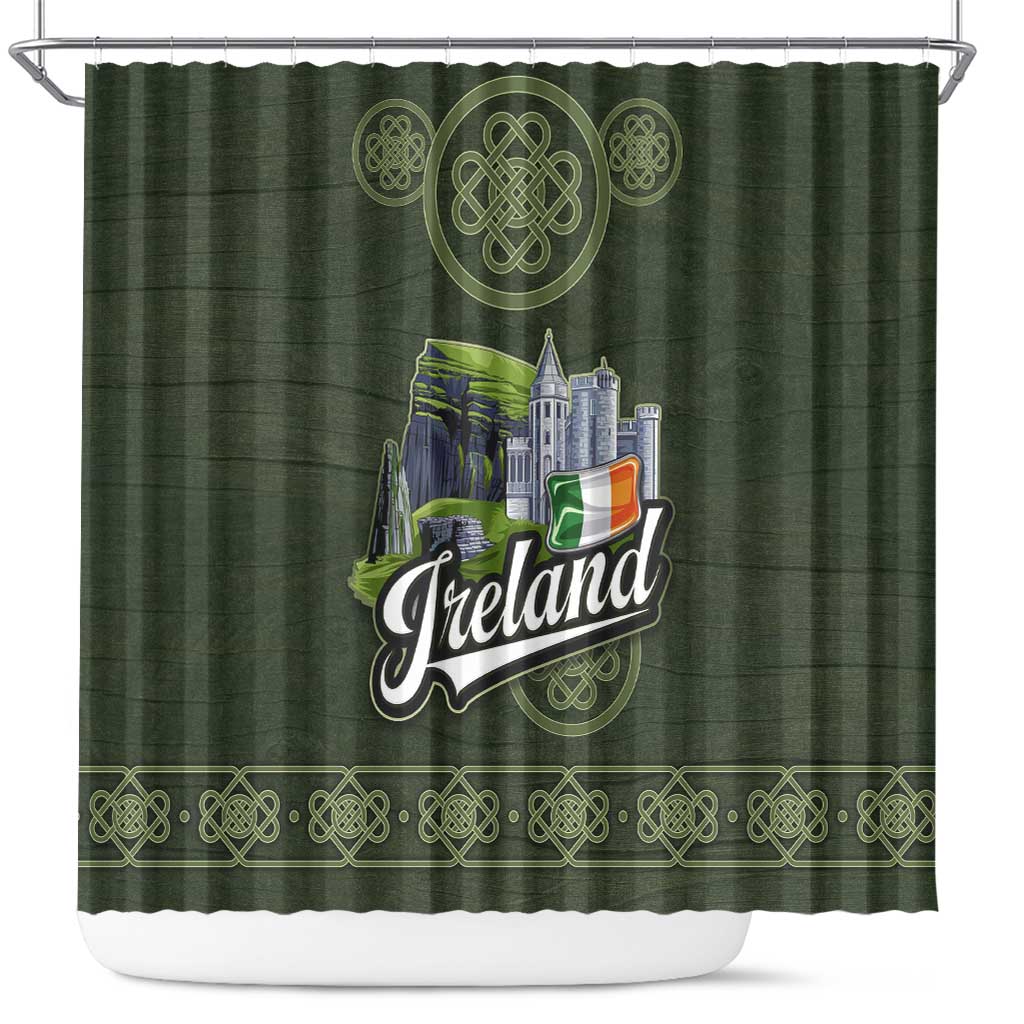 Celtic Ireland Shower Curtain with Irish Flag Castle and Knotwork Design