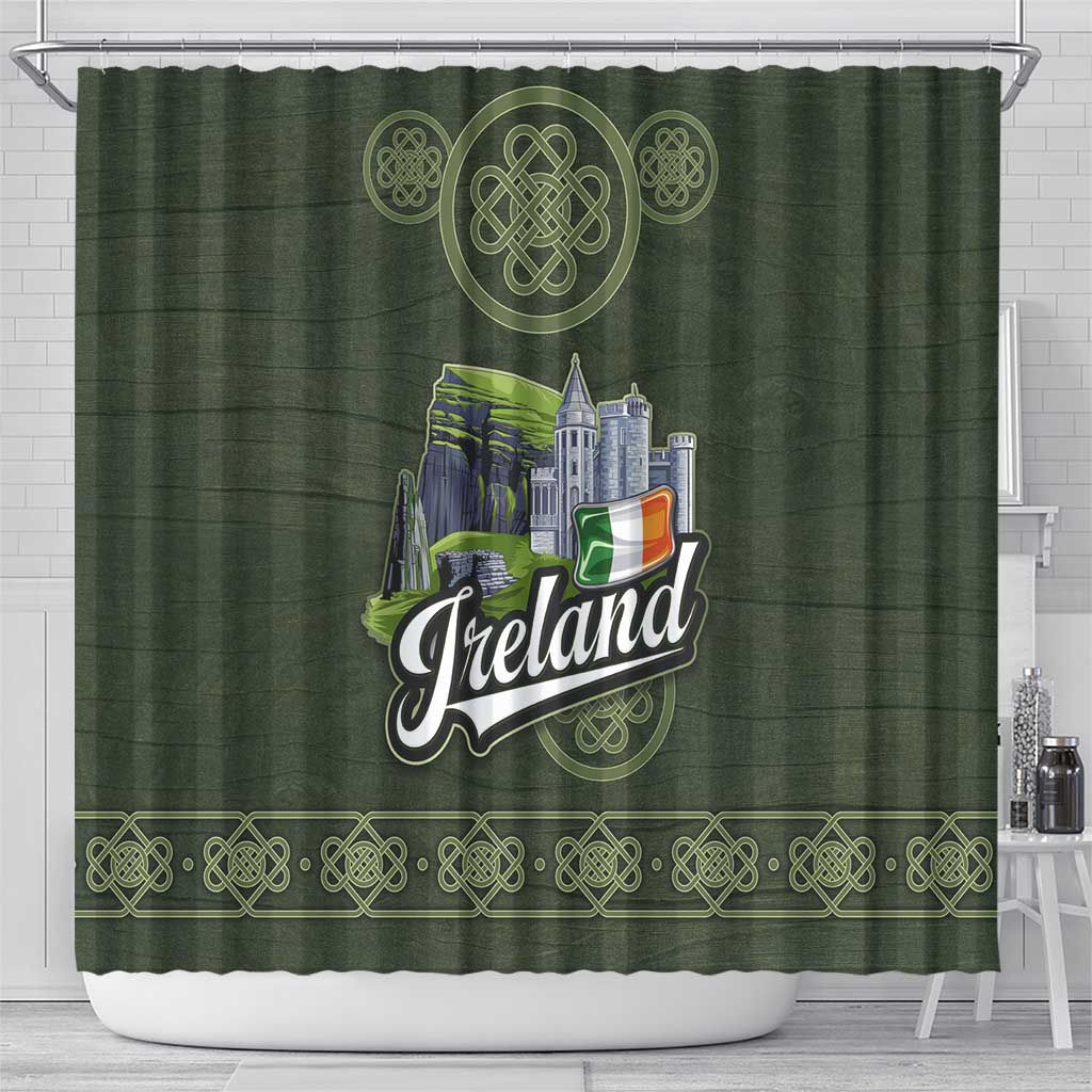 Celtic Ireland Shower Curtain with Irish Flag Castle and Knotwork Design