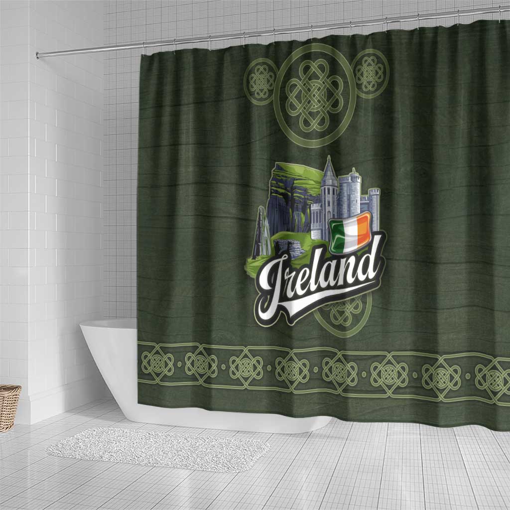 Celtic Ireland Shower Curtain with Irish Flag Castle and Knotwork Design