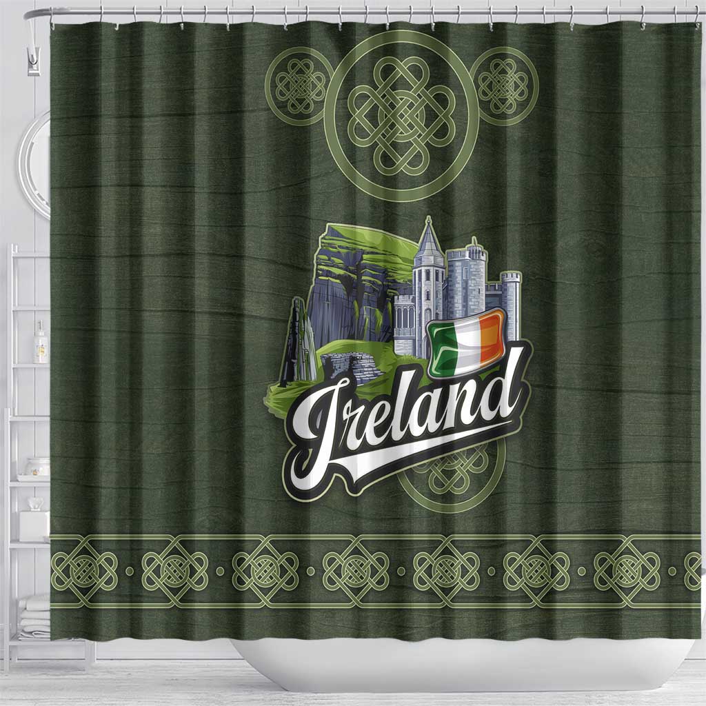 Celtic Ireland Shower Curtain with Irish Flag Castle and Knotwork Design