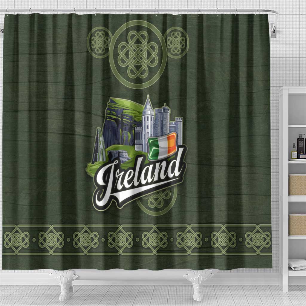 Celtic Ireland Shower Curtain with Irish Flag Castle and Knotwork Design