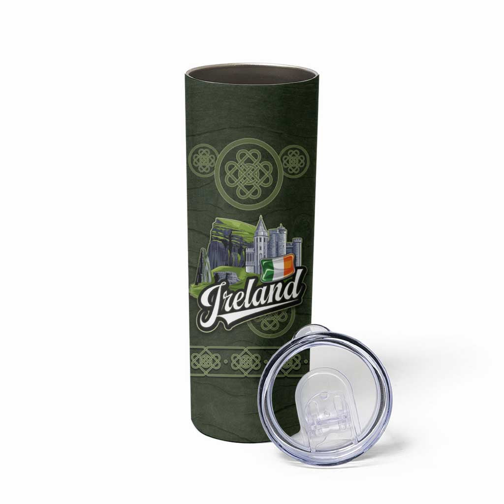 Celtic Ireland Skinny Tumbler with Irish Flag Castle and Knotwork Design
