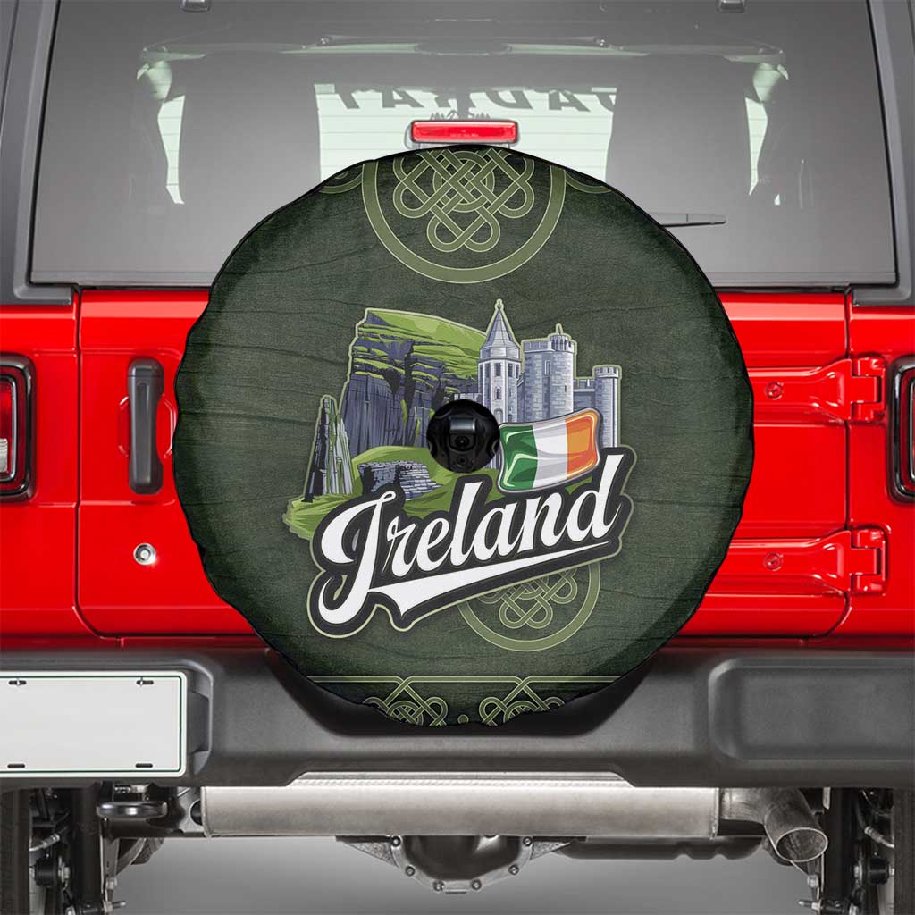 Celtic Ireland Spare Tire Cover with Irish Flag Castle and Knotwork Design