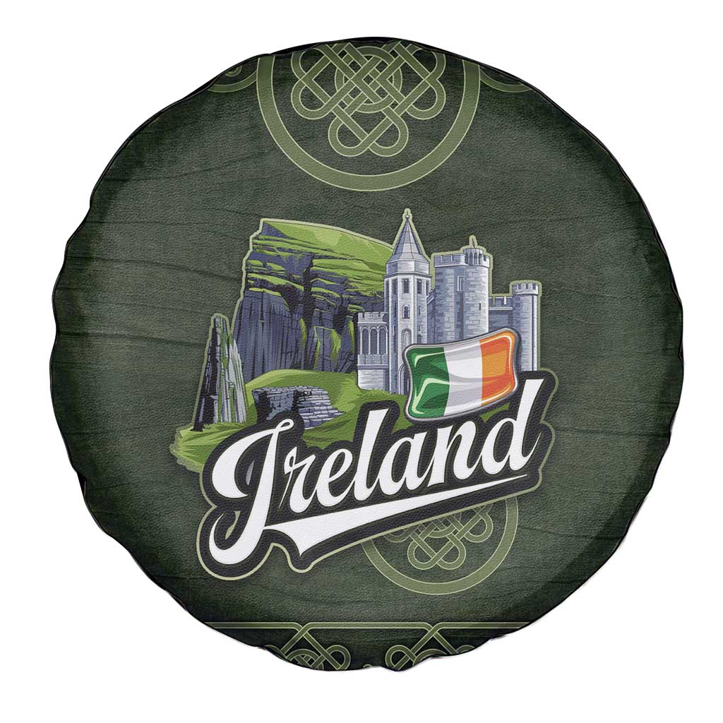 Celtic Ireland Spare Tire Cover with Irish Flag Castle and Knotwork Design
