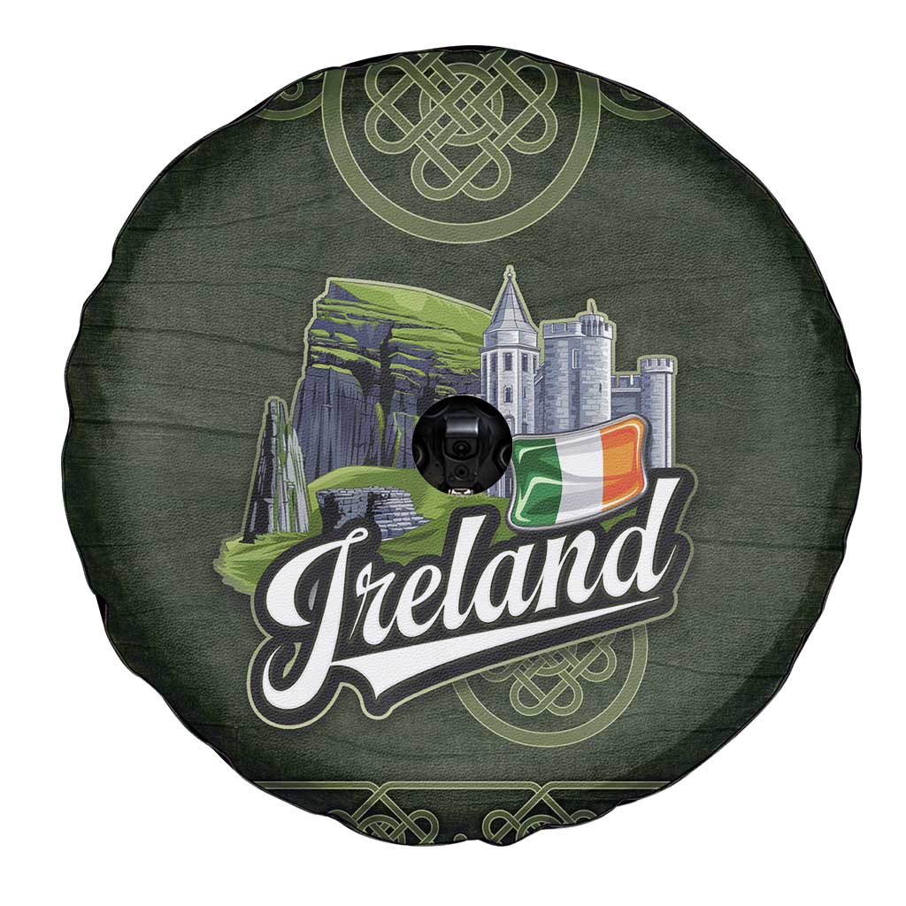 Celtic Ireland Spare Tire Cover with Irish Flag Castle and Knotwork Design
