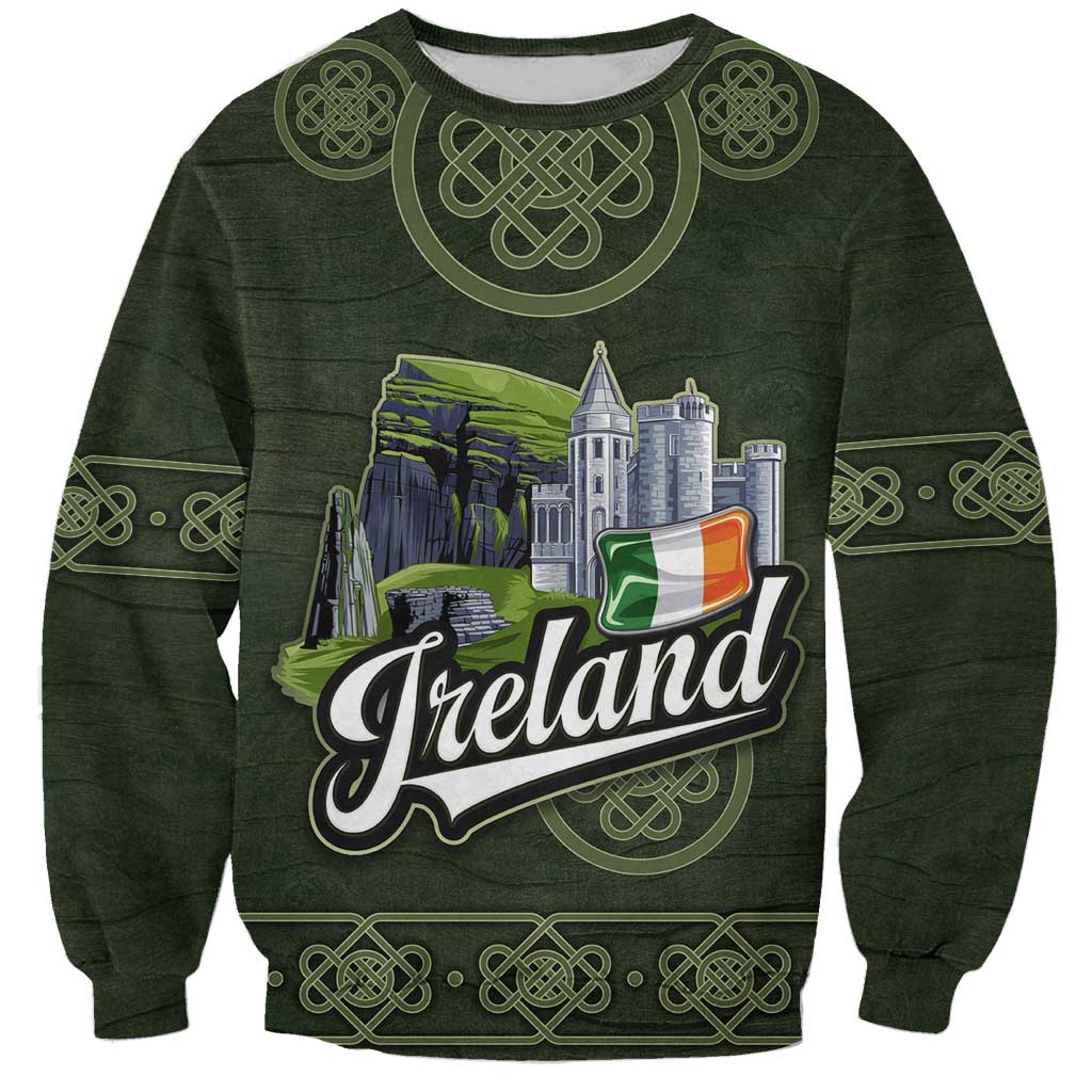 Celtic Ireland Sweatshirt with Irish Flag Castle and Knotwork Design
