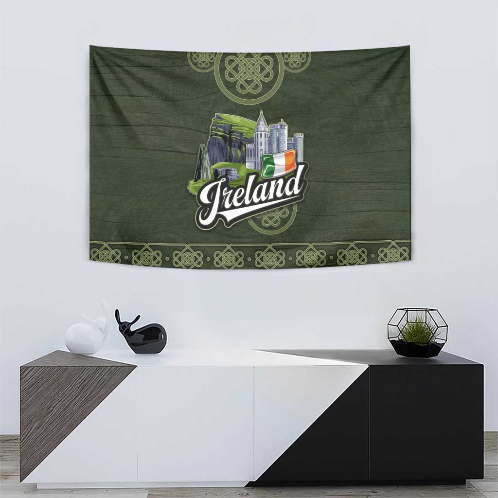 Celtic Ireland Tapestry with Irish Flag Castle and Knotwork Design