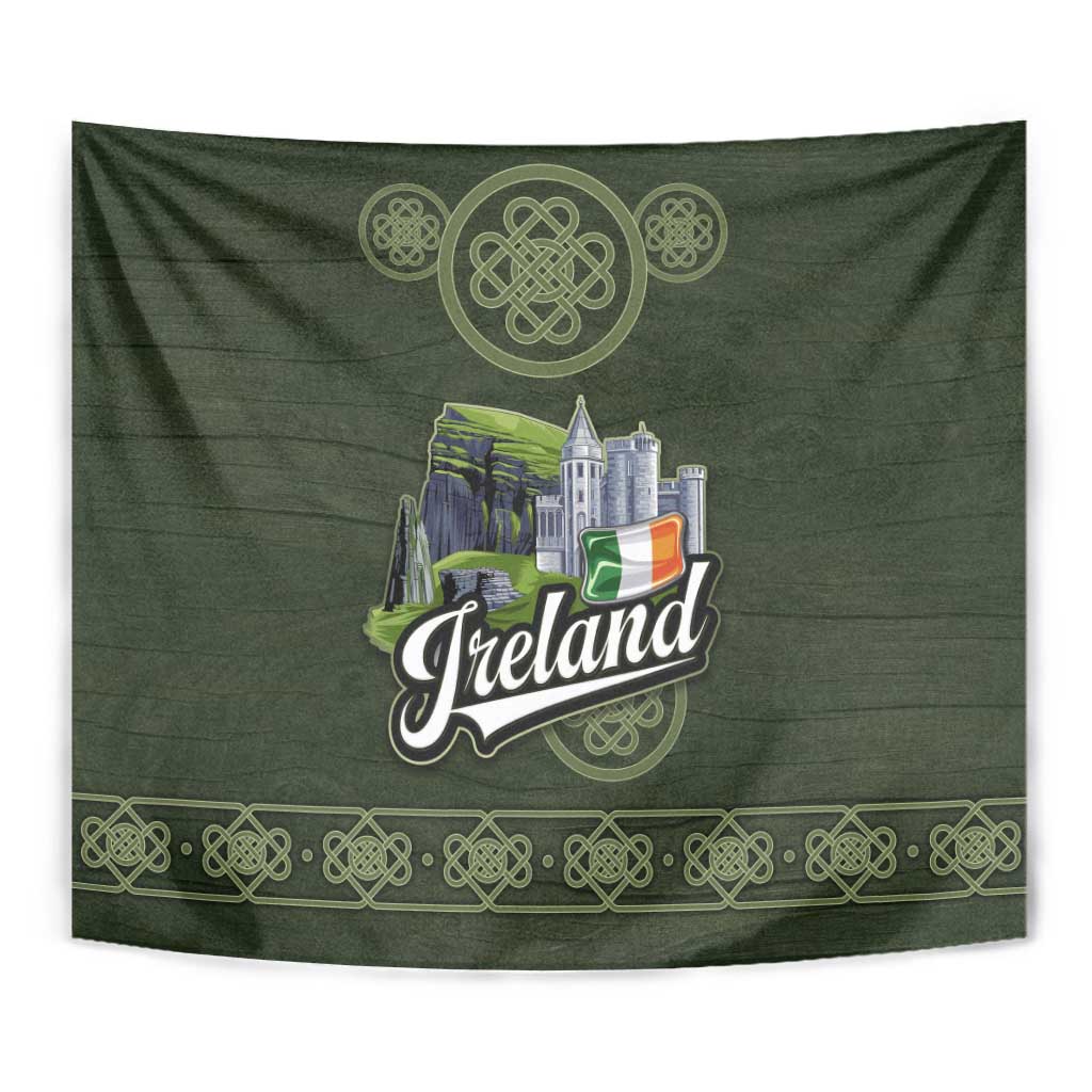 Celtic Ireland Tapestry with Irish Flag Castle and Knotwork Design
