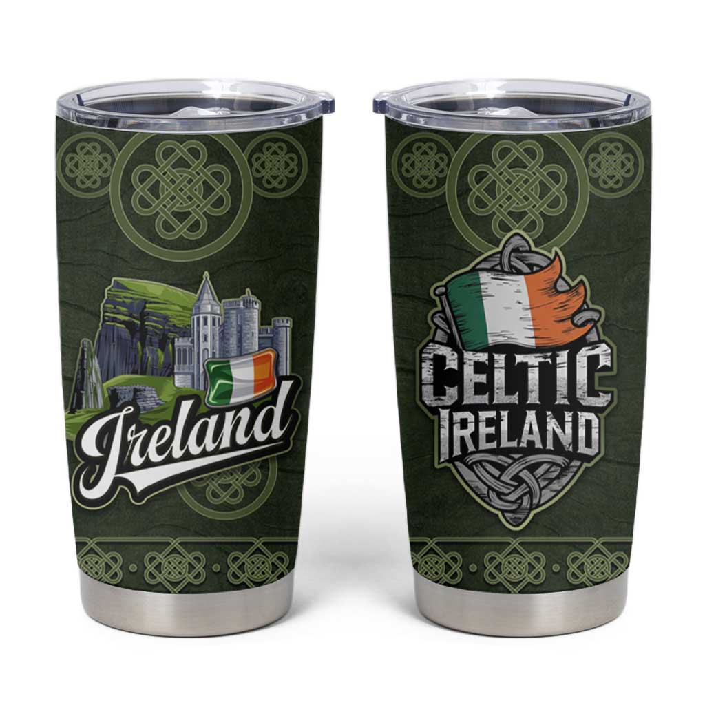 Celtic Ireland Tumbler Cup with Irish Flag Castle and Knotwork Design
