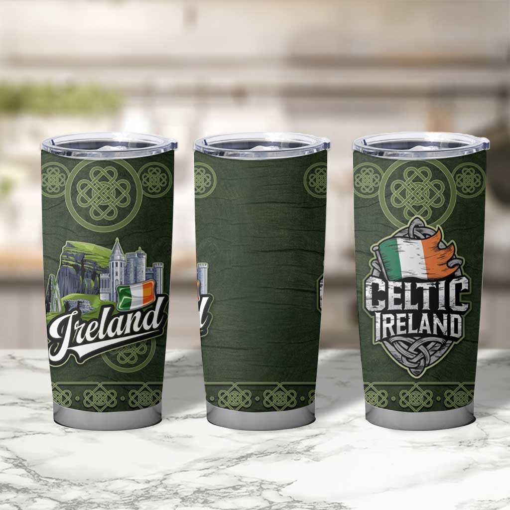 Celtic Ireland Tumbler Cup with Irish Flag Castle and Knotwork Design