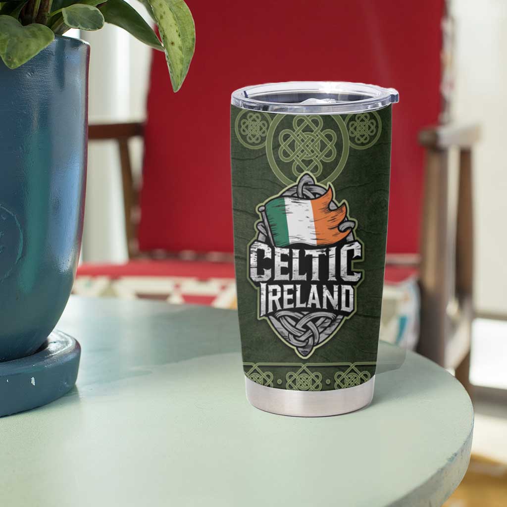 Celtic Ireland Tumbler Cup with Irish Flag Castle and Knotwork Design