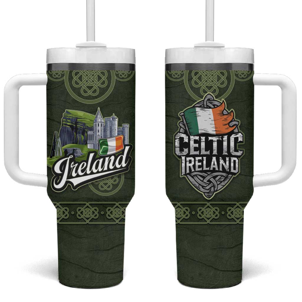 Celtic Ireland Tumbler With Handle with Irish Flag Castle and Knotwork Design