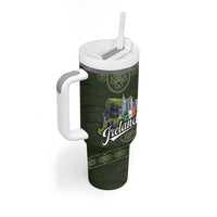 Celtic Ireland Tumbler With Handle with Irish Flag Castle and Knotwork Design