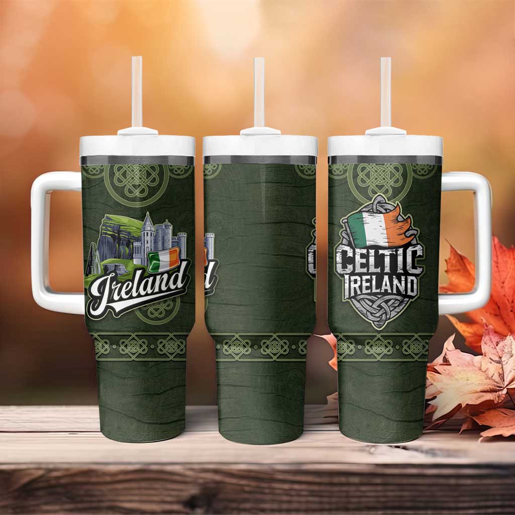 Celtic Ireland Tumbler With Handle with Irish Flag Castle and Knotwork Design