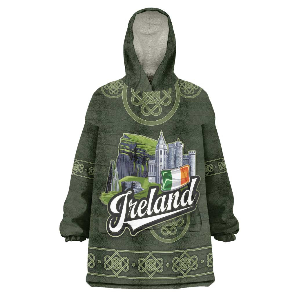 Celtic Ireland Wearable Blanket Hoodie with Irish Flag Castle and Knotwork Design