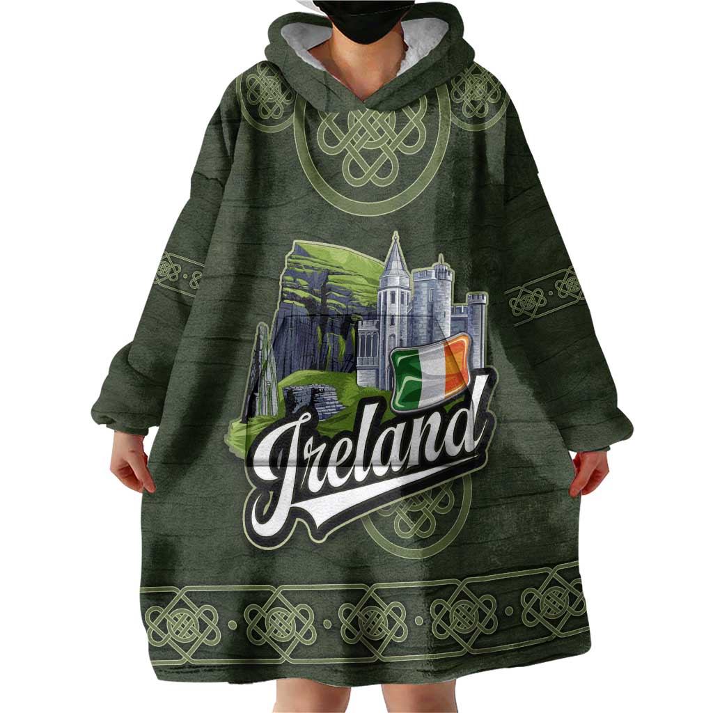 Celtic Ireland Wearable Blanket Hoodie with Irish Flag Castle and Knotwork Design