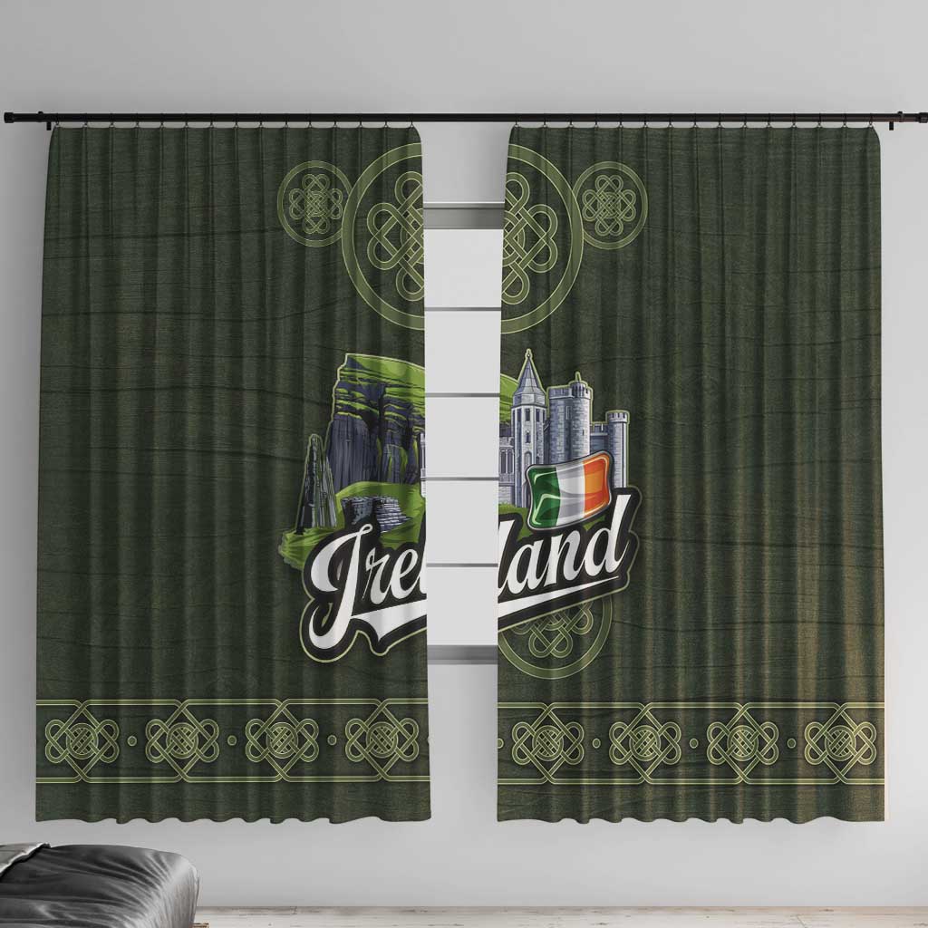 Celtic Ireland Window Curtain with Irish Flag Castle and Knotwork Design
