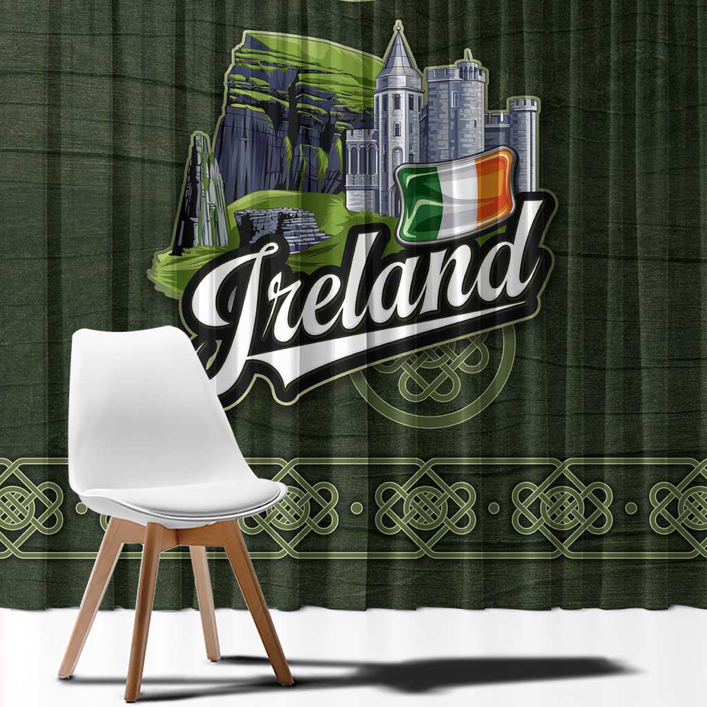 Celtic Ireland Window Curtain with Irish Flag Castle and Knotwork Design