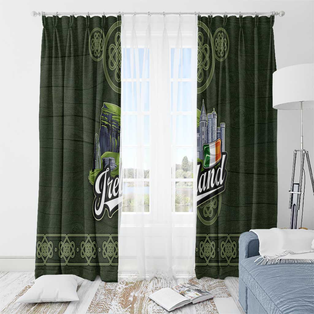 Celtic Ireland Window Curtain with Irish Flag Castle and Knotwork Design