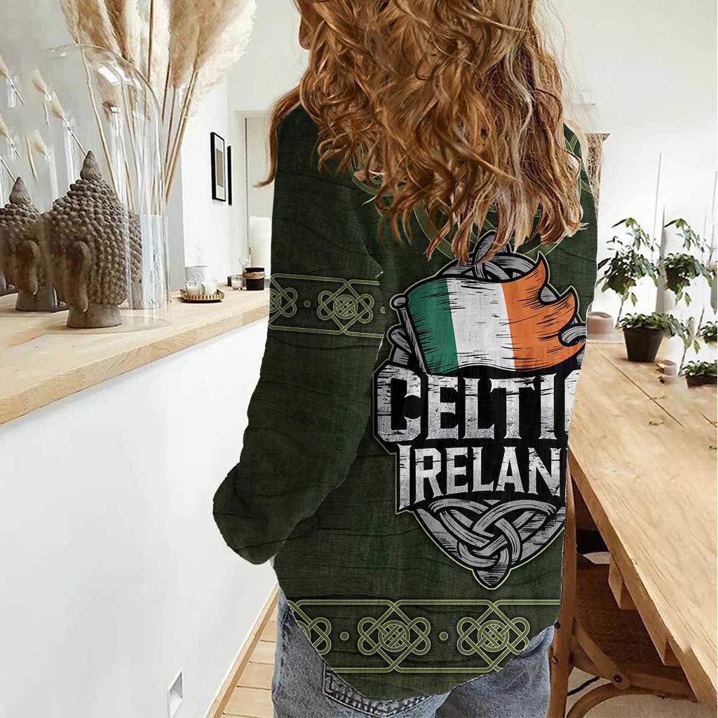 Celtic Ireland Women Casual Shirt with Irish Flag Castle and Knotwork Design