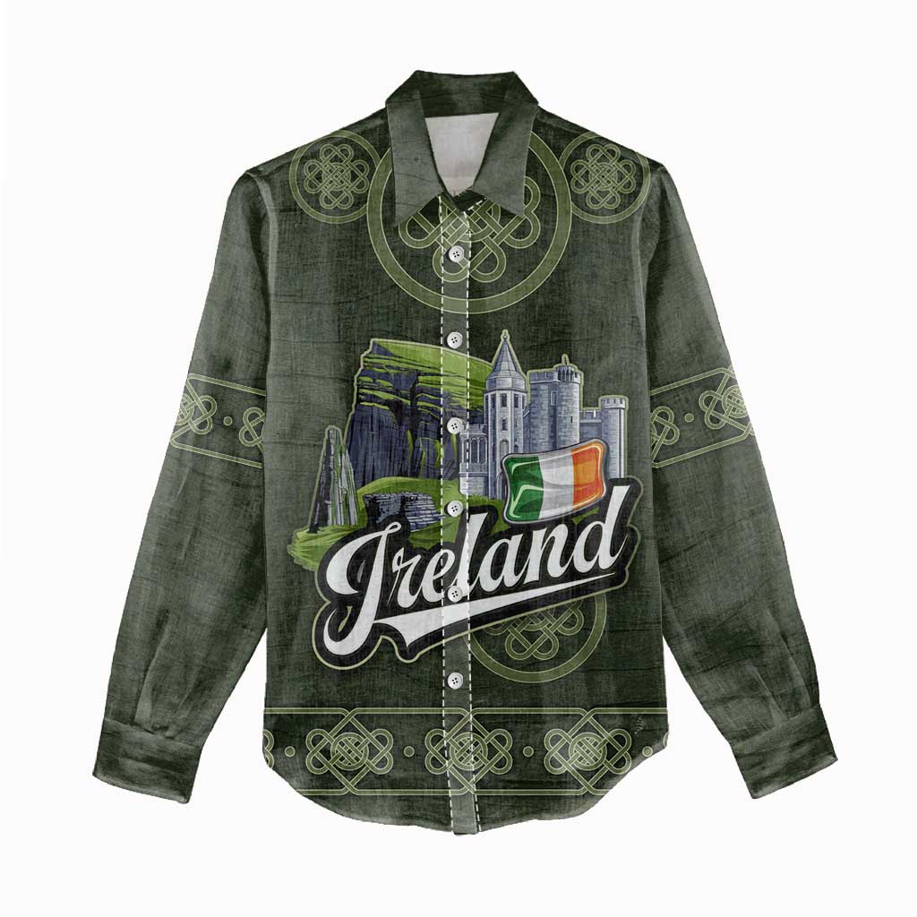 Celtic Ireland Women Casual Shirt with Irish Flag Castle and Knotwork Design