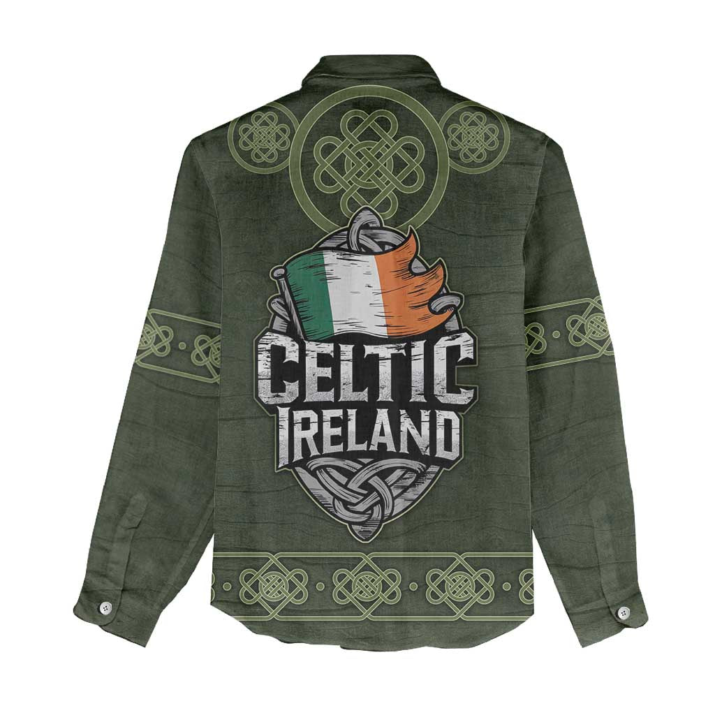 Celtic Ireland Women Casual Shirt with Irish Flag Castle and Knotwork Design