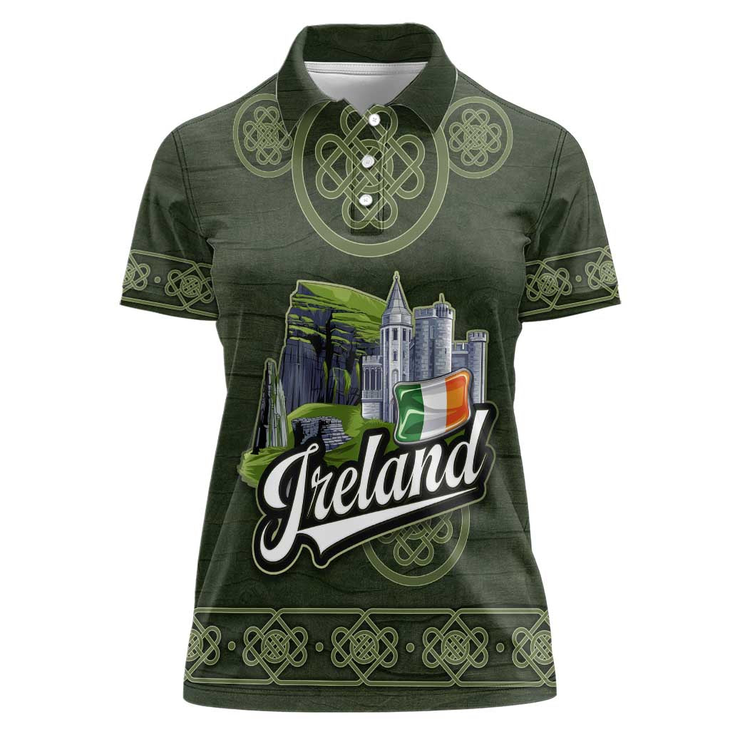 Celtic Ireland Women Polo Shirt with Irish Flag Castle and Knotwork Design