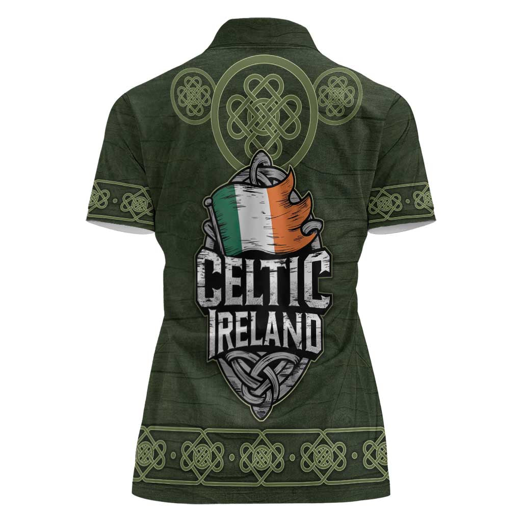Celtic Ireland Women Polo Shirt with Irish Flag Castle and Knotwork Design