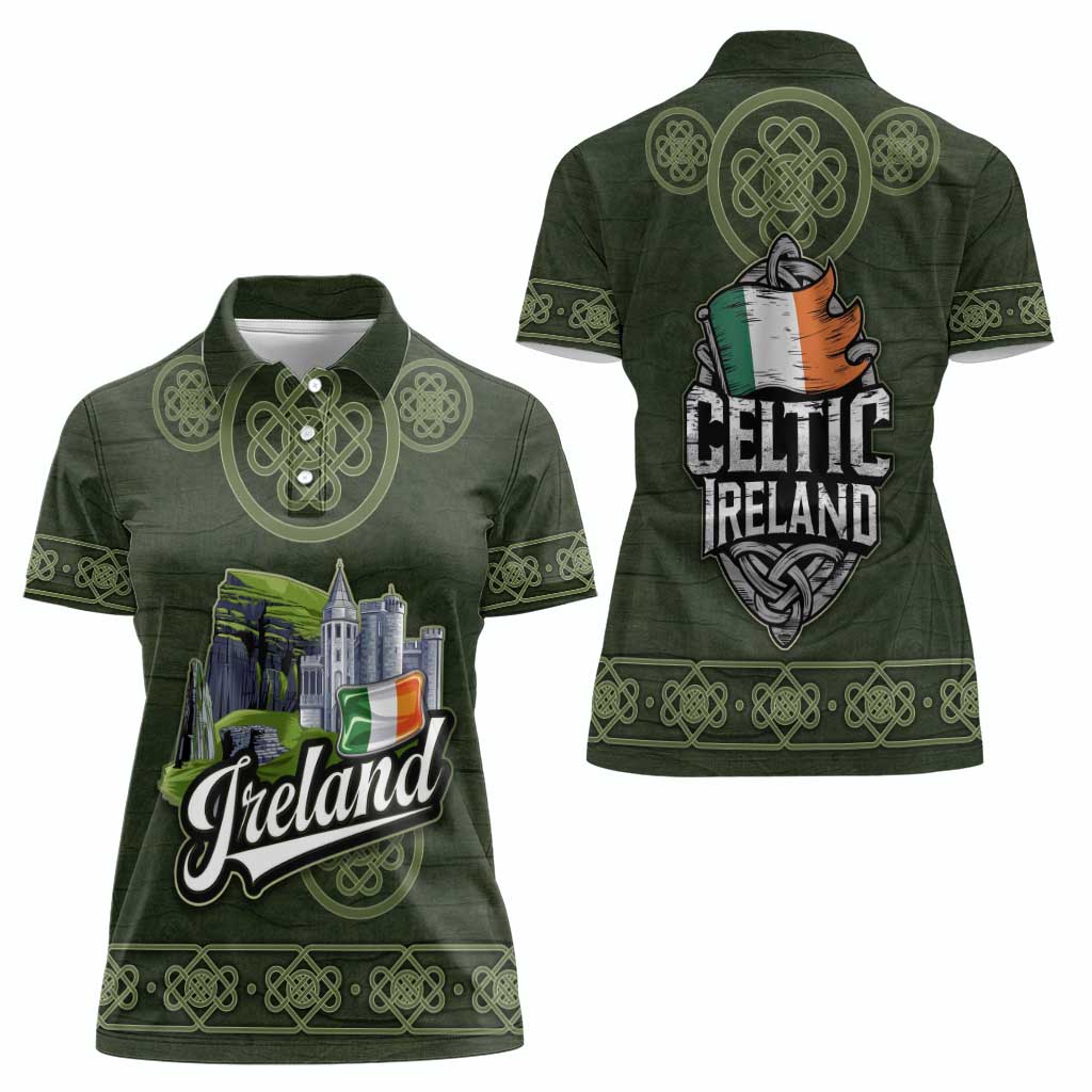 Celtic Ireland Women Polo Shirt with Irish Flag Castle and Knotwork Design