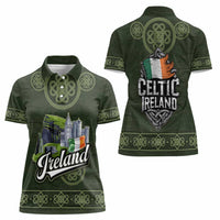 Celtic Ireland Women Polo Shirt with Irish Flag Castle and Knotwork Design
