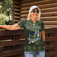 Celtic Ireland Women Polo Shirt with Irish Flag Castle and Knotwork Design