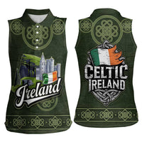 Celtic Ireland Women Sleeveless Polo Shirt with Irish Flag Castle and Knotwork Design