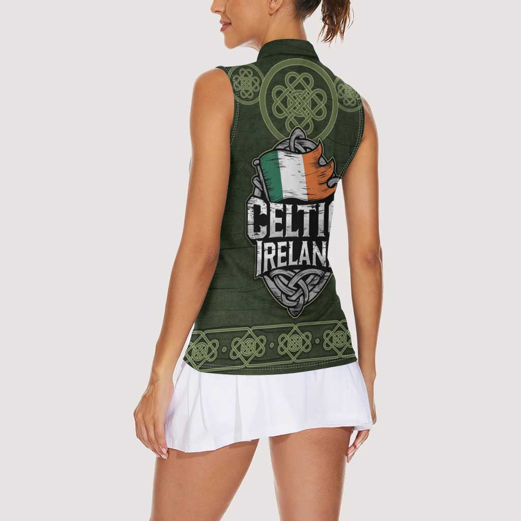 Celtic Ireland Women Sleeveless Polo Shirt with Irish Flag Castle and Knotwork Design